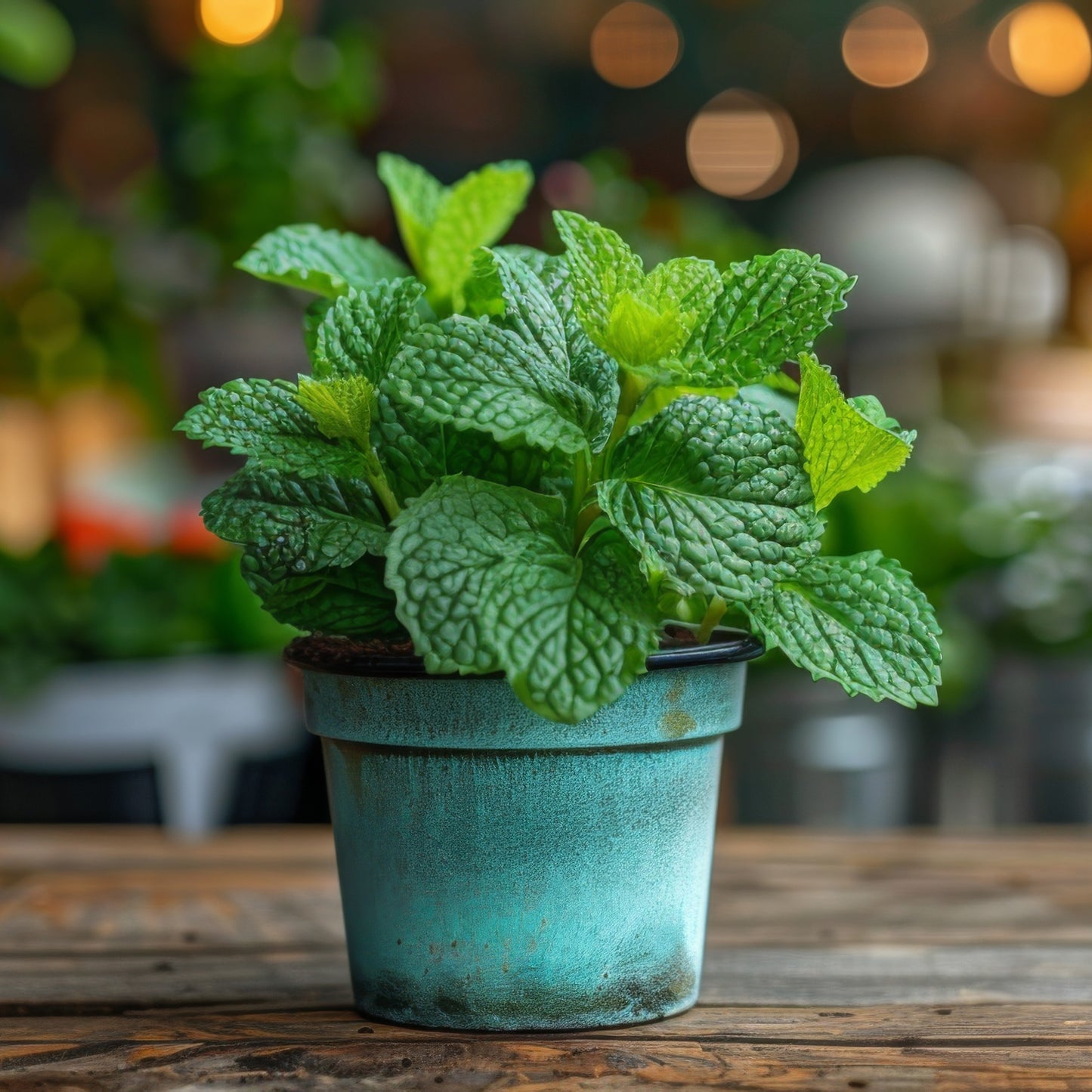 A close-up of grapefruit mint in a pot