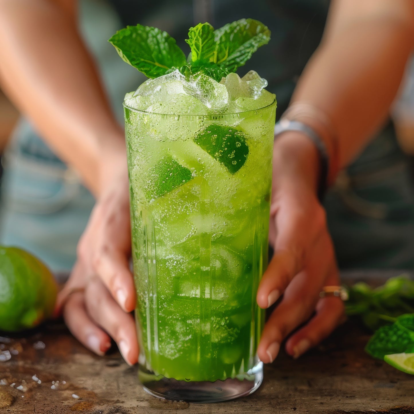 A cool, refreshing mojito cocktail with mojito mint